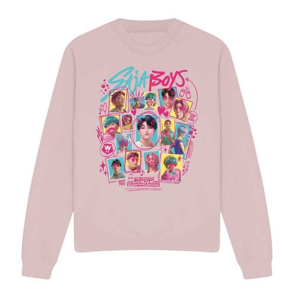 K-Pop Demon Hunters Unisex Adult Saja Boys Soda Pop Doodles Sweatshirt / Pink